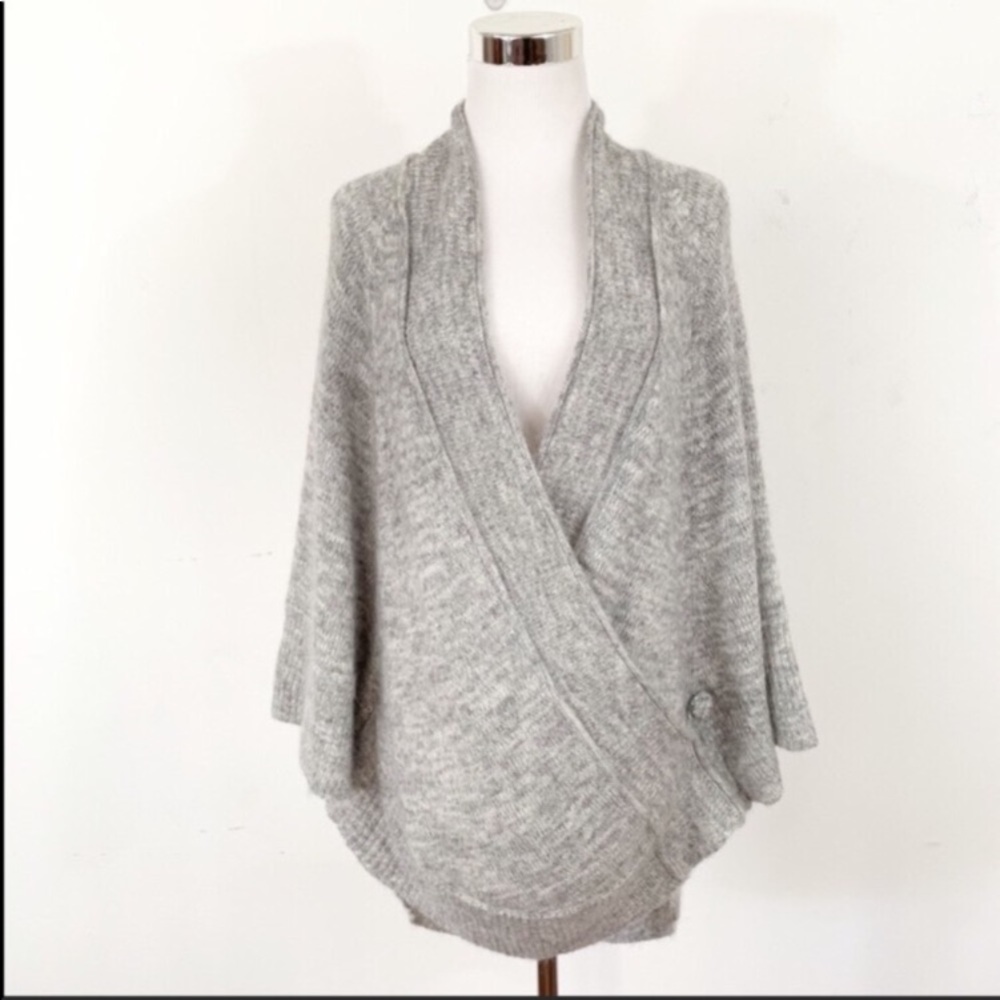 Anthropologie Heather Gray Wrap-Style Knit Sweater